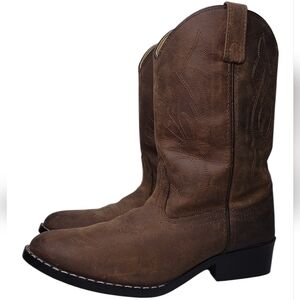 Masterson Kids Brown Leather Rodeo Cowboy Western Boots Sz 4.5